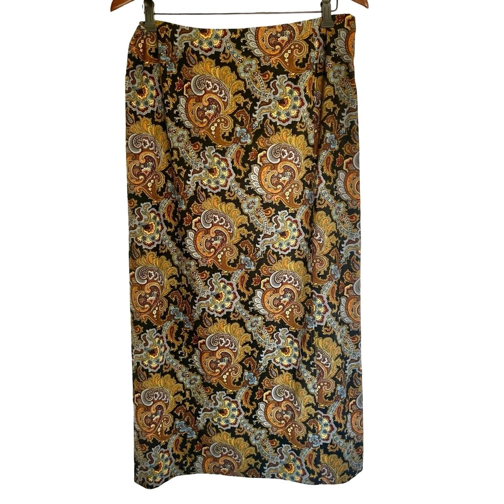 Harve' Benard Dark Paisley Tapestry Straight‎ Skirt Midi Size 14 Suede-Like Fall